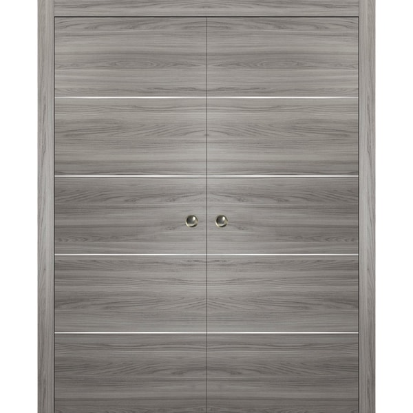 Sartodoors Double Pocket Grey 60x96 Strips Planum 0020 Ginger Ash Frames Trims Pulls Hardware, Closet Core - PLANUM20DP-GA-6096