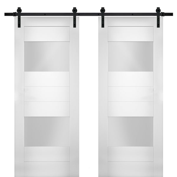 Vdomdoors Modern Double 48x84" Opaque  2 Lites / Sete 6222 White Silk / 13' Rail Track Set / Panel Interior - SETE6222DB-WS-4884