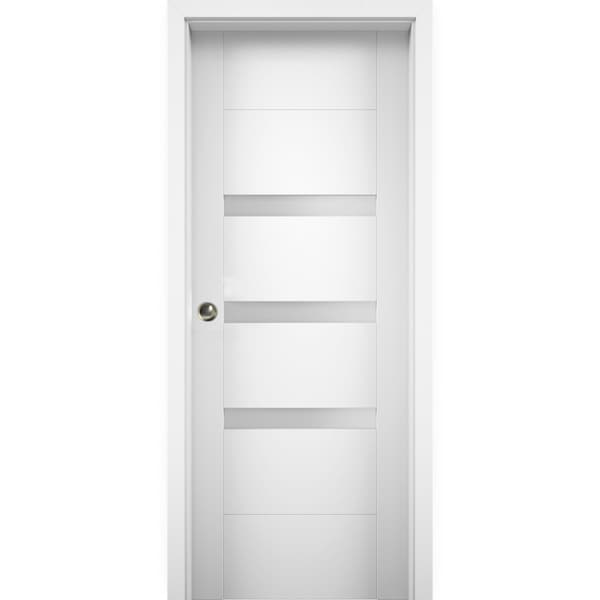 Vdomdoors Sliding Pocket 28x84" Opaque  / Sete 6900 White Silk / Kit Rail Hardware / MDF Interior  Modern - SETE6900PD-WS-2884
