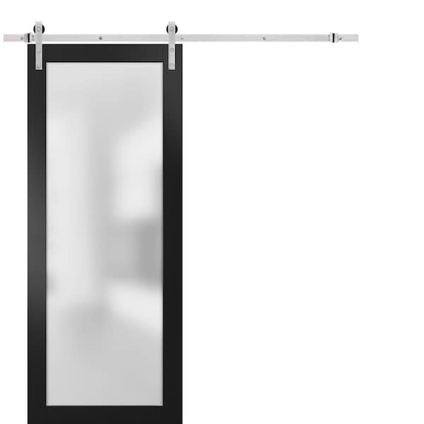 Sartodoors 32x80" Tempered Planum 2102 Black Matte Top Mount Stainless Steel 6.6' Rail HangersSet Modern - PLANUM2102BD-S-BLK-32