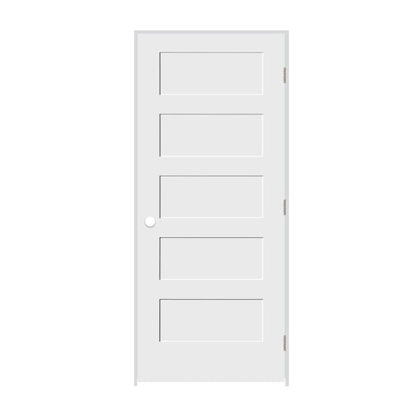 Codel Doors 26" x 84" x 1-3/8" Primed 5-Panel Equal Panel Interior Shaker 6-9/16" LH Prehung Door - 2270PRI8405LH156916