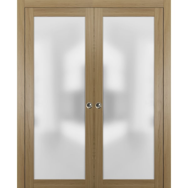 Sartodoors Sliding Double Pocket 60x96" Tempered Planum 2102 Honey Ash Kit Trims Rail HardwareBathroom Closet - PLANUM2102DP-MEYA-6096