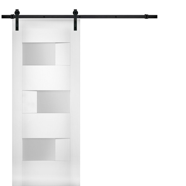 Vdomdoors Modern 28x84" Opaque Glass / Sete 6933 White Silk / 6.6' Rail Track  Hardware Set / Panel Interior - SETE6933BD-B-WS-2884
