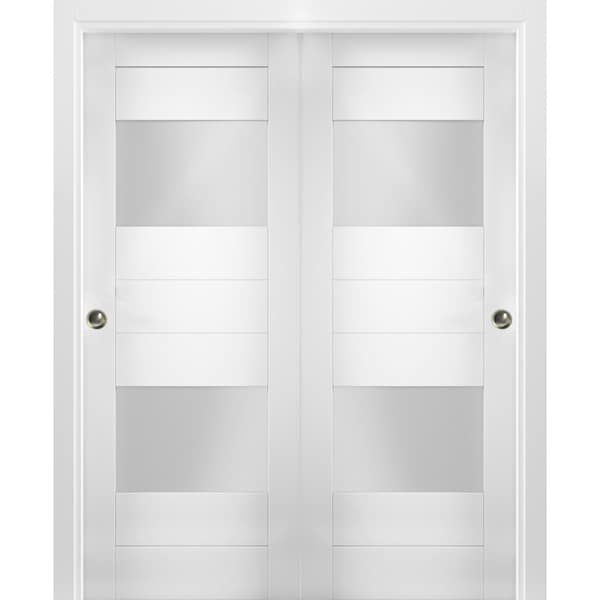 Vdomdoors Sliding Closet Opaque  2 Lites Bypass 48x84" / Sete 6222 White Silk / Rails Hardware Set / Wood - SETE6222DBD-WS-4884