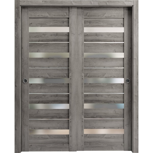 Sartodoors Sturdy Barn Door 18 x 84in, Matte Black Clear Glass, 6.6FT Rail Hangers Heavy Hardware Set - LUCIA2166BD-B-BLK-1884