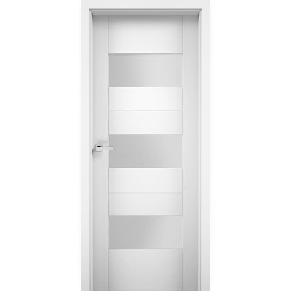 Vdomdoors French Opaque 28x84" / Sete 6003 White Silk / Single Regular Panel Frame Handle / Bathroom Modern - SETE6003ID-WS-2884