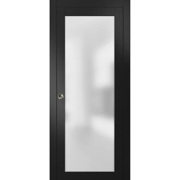 Sartodoors Sliding Pocket 36x84" Tempered Planum 2102 Black Matte Kit Trims Rail Hardware  Bathroom Closet - PLANUM2102PD-BLK-3684