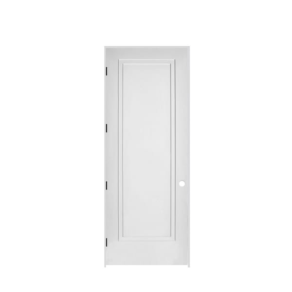 Trimlite 32" x 96" x 1-3/8" Primed 1-Panel 2-Step Interior Shaker 7-1/4" RH Prehung Door with Black Hinges - 2880PRI8491RH1D714