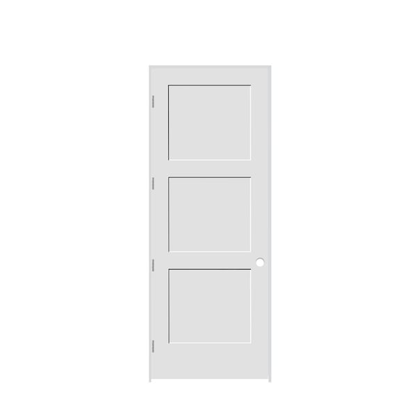 Trimlite 36"x96"x13/8" Primed 3Panel Equal Panel Interior Shaker 49/16" RH Prehung Door Brushed Chrome Hinges - 3080PRI8433RH26D4916