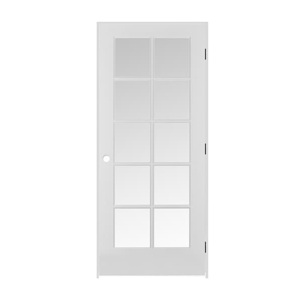 Trimlite 32"x80"x13/8" Primed 10Lite Clear Tempered Glass Interior French 69/16" LH Prehung Door Matte Hinges - 2868PRI1310CLETLH10B6916