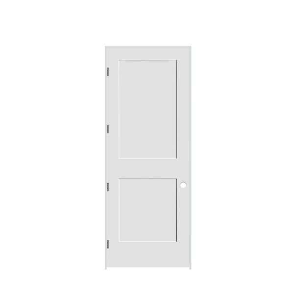 Trimlite 32" x 96" x 1-3/8" Primed 2-Panel Interior Shaker 4-9/16" RH Prehung Door with Matte Black Hinges - 2880PRI8402RH10B4916