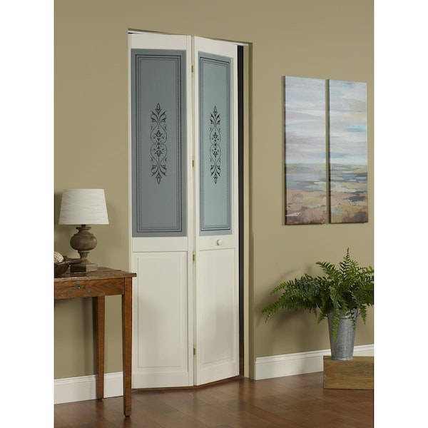American Wood 36 x 80 in. Half Glass Tapestry Bifold Door, Unfinished Pine - 885730