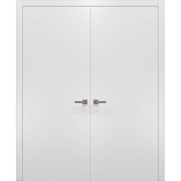 Sartodoors Closet French Double 84x80 Planum 0010 White Silk Frames Trims Levers Modern Design Prehung    Wood - PLANUM10DD-WSNP-84