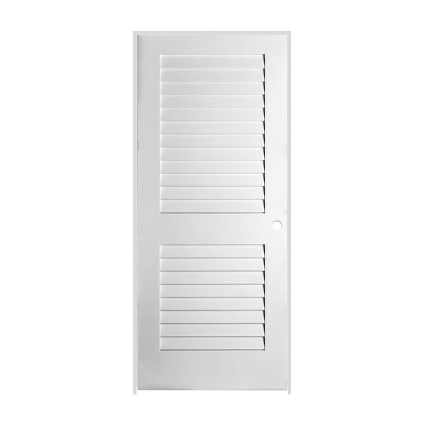 Codel Doors 24" x 80" x 1-3/8" Primed Plantation Louver Interior Shaker 6-9/16" LH Prehung Door w/Mtt Blk Hngs - 2068PRI8730LH10B6916
