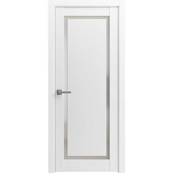 Sartodoors Solid French Door 32 x 80in, Planum 0888 Painted White W/ Frosted Glass, Sgl Panel Frame Trim - PLANUM0888ID-BEM-32