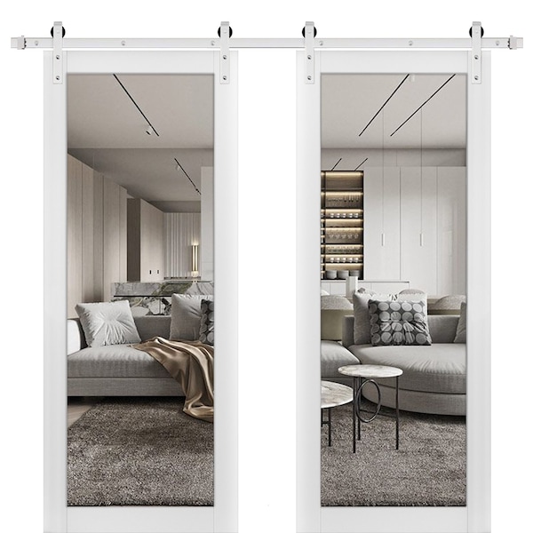 Sartodoors Double Barn Interior Door, 48" x 80", White - LUCIA2166DB-S-BEM-48