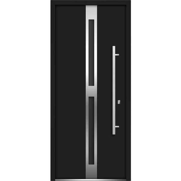 Vdomdoors Front Exterior Prehung Glass Steel Door 36x80 " Deux 1755 Black EnamelLite&Stainless Inserts Modern - DEUX1755ED-BLK-36-LH