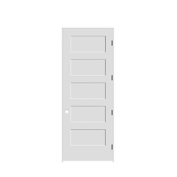 Trimlite 28"x96"x13/8" Primed 5Panel Equal Panel Interior Shaker 49/16" LH Prehung Door Black Hinges - 2480PRI8405LH1D4916