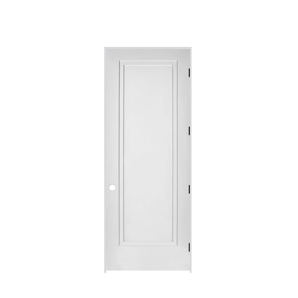 Codel Doors 30" x 96" x 1-3/8" Primed 1-Panel 2-Step Interior Shaker 4-9/16" LH Prehung Door with Black Hinges - 2680PRI8491LH1D4916