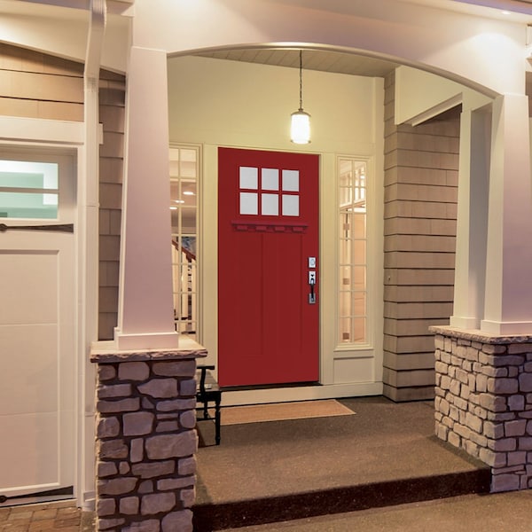 Codel Doors 36" x 80" Primed White Shaker Exterior Fiberglass Door - 3068RHISPSFHER2066C69161DM