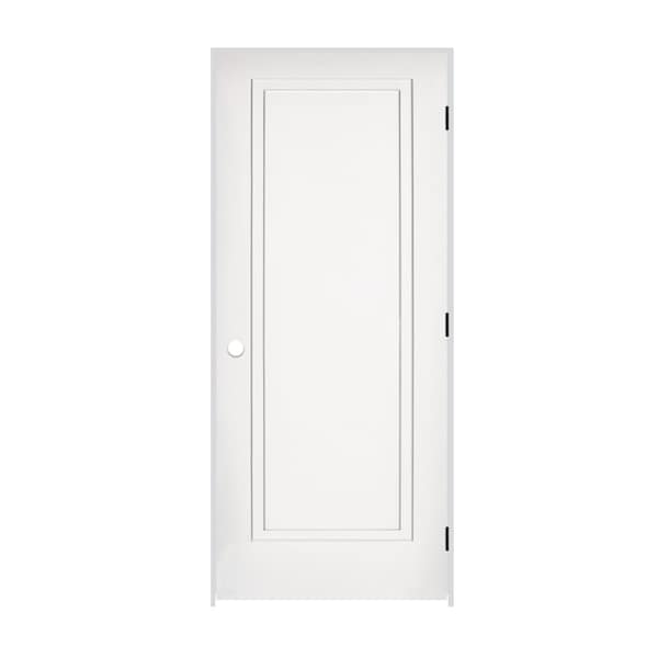 Trimlite 30" x 80" x 1-3/8" Primed 1-Panel 2-Step Interior Shaker 6-9/16" LH Prehung Door with Black Hinges - 2668PRI8491LH1D6916