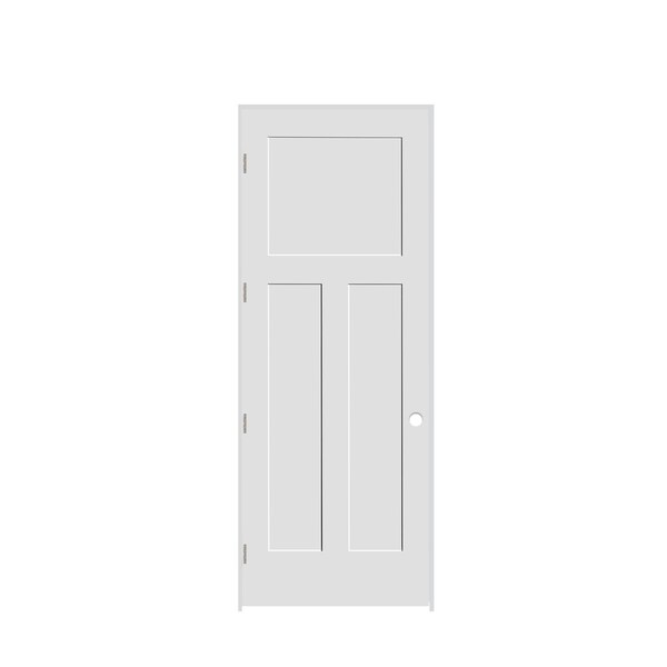 Codel Doors 24" x 96" x 1-3/8" Primed 3-Panel Mission Interior Shaker 4-9/16" RH Prehung Door w/Stn Nickel Hngs - 2080PRI8403RH154916