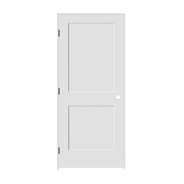 Codel Doors 30" x 80" x 1-3/8" Primed 2-Panel Interior Shaker 7-1/4" RH Prehung Door with Matte Black Hinges - 2668PRI8402RH10B714