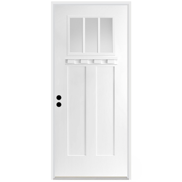 Codel Doors 32" x 80" Primed White Shaker Exterior Fiberglass Door - 2868RHISPSFHER2033C691610BM