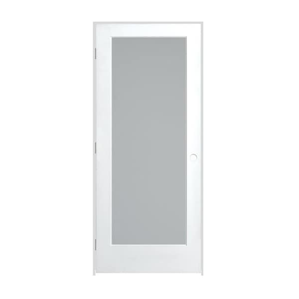 Trimlite Primed 1Lite Satin Etch Tempered Glass Interior French 49/16" RH Prehung Door Satin Nickel Hinges - 3068PRI1501SATTRH154916