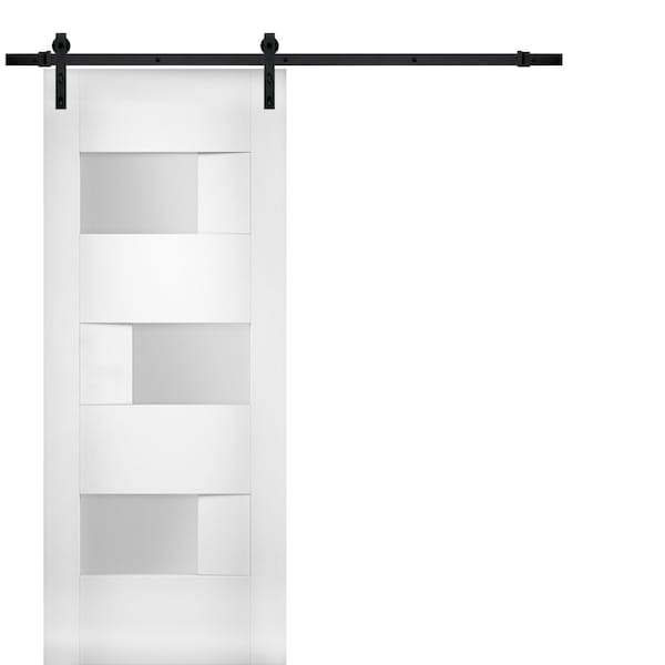 Vdomdoors Modern 36x80" Opaque Glass / Sete 6933 White Silk / 6.6' Rail Track  Hardware Set / Panel Interior - SETE6933BD-B-WS-36