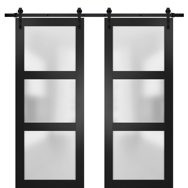 Sartodoors Double Barn Interior Door, 64" x 96", Black - LUCIA2552DB-BLK-6496