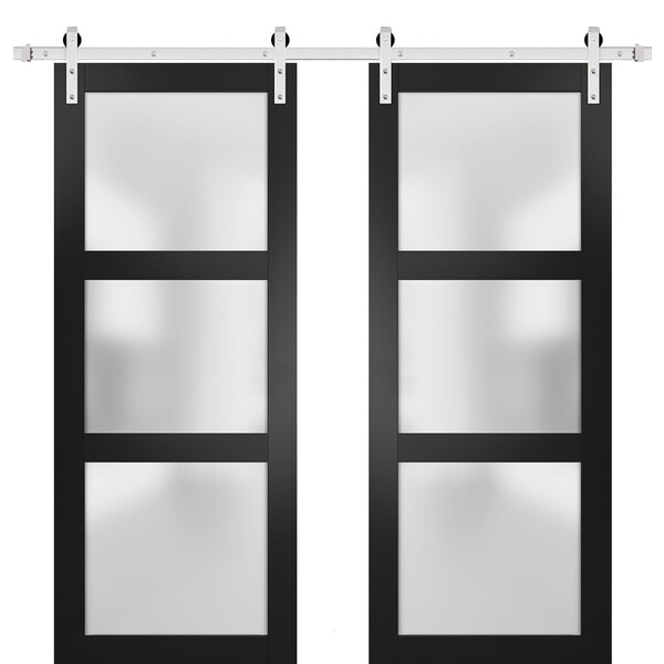 Sartodoors Double Barn Interior Door, 72" x 96", Black - LUCIA2552DB-S-BLK-7296