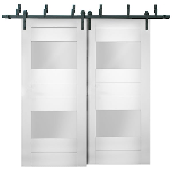 Vdomdoors Closet Opaque 2 Lites Bypass 36x84" / Sete 6222 White Silk / Modern 6.6' Rails Hardware Set / - SETE6222BBB-WS-3684