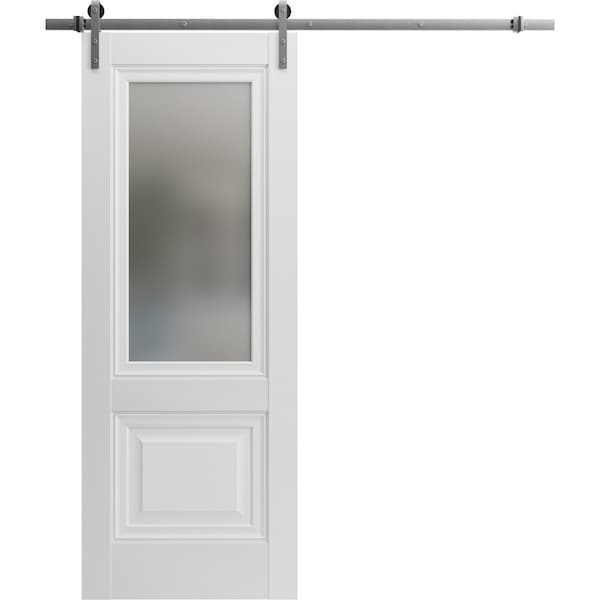 Sartodoors Sturdy Barn Door 42 x 96in, Lucia 8822 White Silk W/ Frosted Glass, SS 8FT Rail Hangers Heavy Set - LUCIA8822BD-S-WS-4296