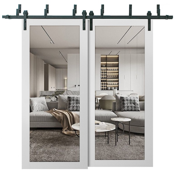 Sartodoors Barn Bypass Interior Door, 84" x 96", White - LUCIA2166BBB-BEM-8496