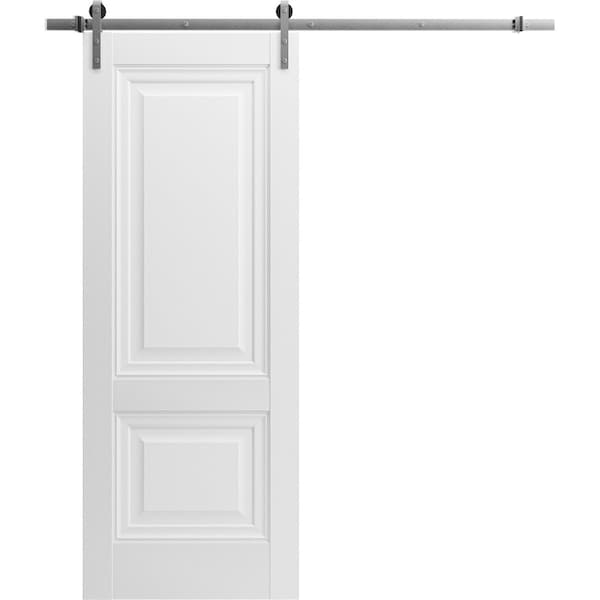 Sartodoors Sturdy Barn Door 42 x 96in, Lucia 8831 White Silk, Stainless Steel 8FT Rail Hangers Heavy Set - LUCIA8831BD-S-WS-4296