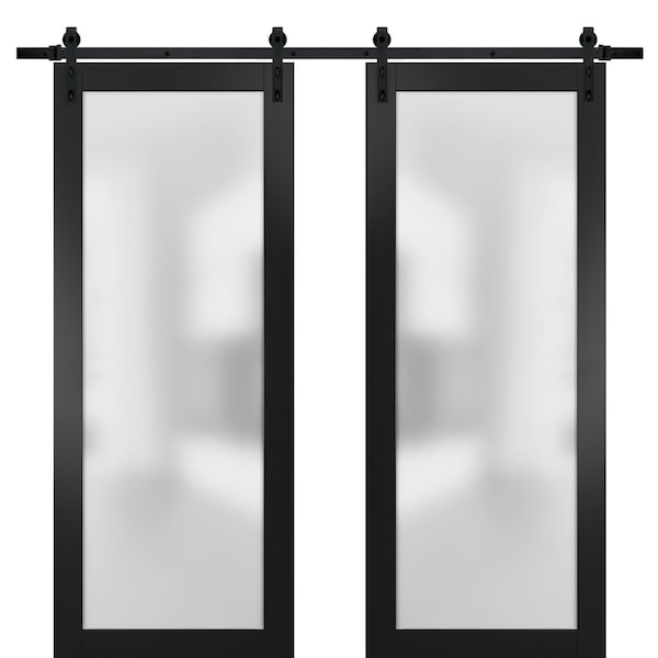 Sartodoors Double Barn Interior Door, 60" x 96", Black - PLANUM2102DB-BLK-6096