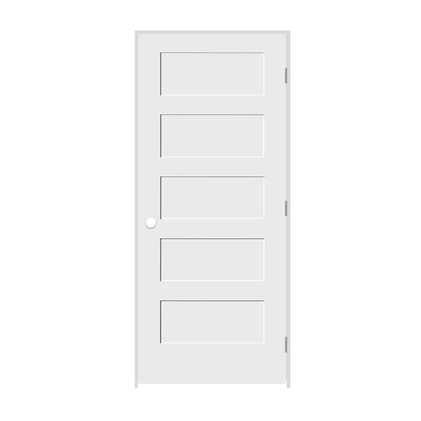 Codel Doors 30" x 84" x 1-3/8" Primed 5-Panel Equal Panel Interior Shaker 6-9/16" LH Prehung Door - 2670PRI8405LH26D6916