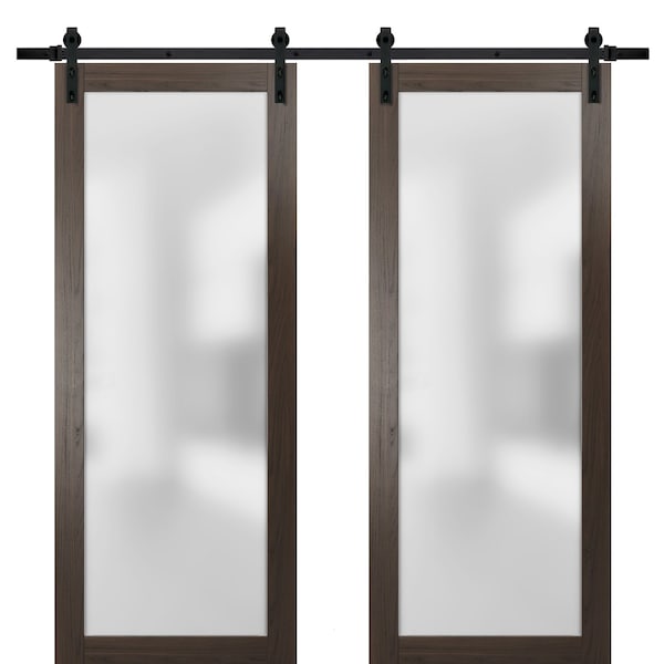 Sartodoors Sliding Double Lite 36x80 Planum 2102 Chocolate Ash 13' Rails Hangers Stops Hardware Set Modern Core - PLANUM2102DB-CA-36