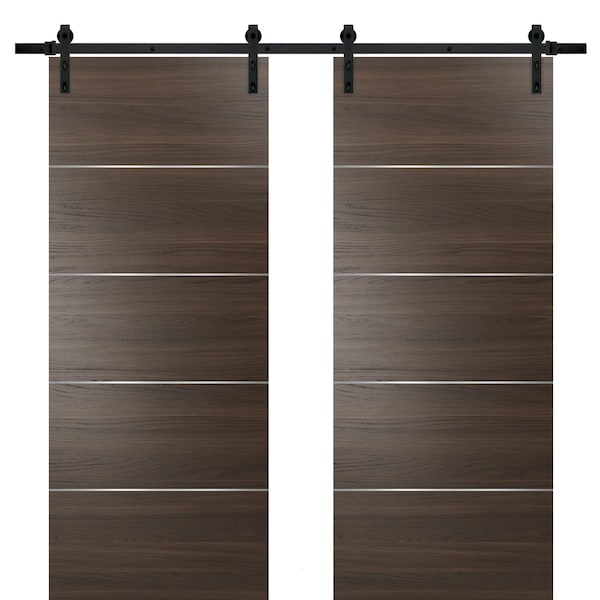 Sartodoors Double Brown 36x84 13' Rails Planum 0020 Chocolate AshTop Mount Track Slider Set Closet Modern Core - PLANUM20DB-SHOYA-3684