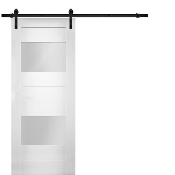 Vdomdoors Modern 18x96" Opaque  2 Lites / Sete 6222 White Silk / 6.6' Rail TrackHardware Set / Panel Interior - SETE6222BD-B-WS-1896