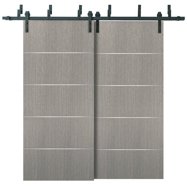 Sartodoors Bypass 48x80 with 6.6' Hardware Planum 0020 Grey Oak Heavy Duty Rails Kit Steel Set Double Sliding - PLANUM20BBB-SD-48