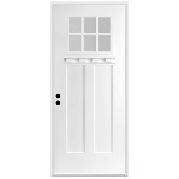 Codel Doors 36" x 80" Primed White Shaker Exterior Fiberglass Door - 3068RHISPSFHER2066C49161DM