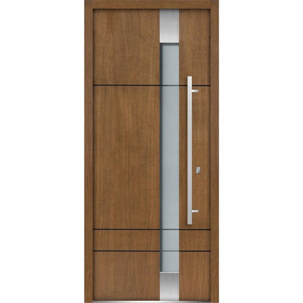 Vdomdoors Front Exterior Prehung Frosted Glass Steel Door 36x80 " Deux 1713 Natural OakStainless InsertsVeneer - DEUX1713ED-OAK-36-LH
