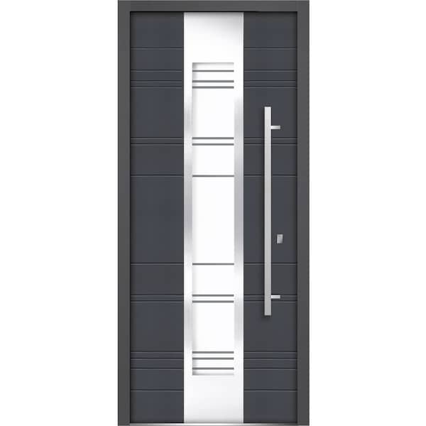 Vdomdoors Front Exterior Prehung Clear Glass Steel Door 36x80 " InswingDeux 5755 GraphiteLite Inserts Modern - DEUX5755ED-GRE-36-LH