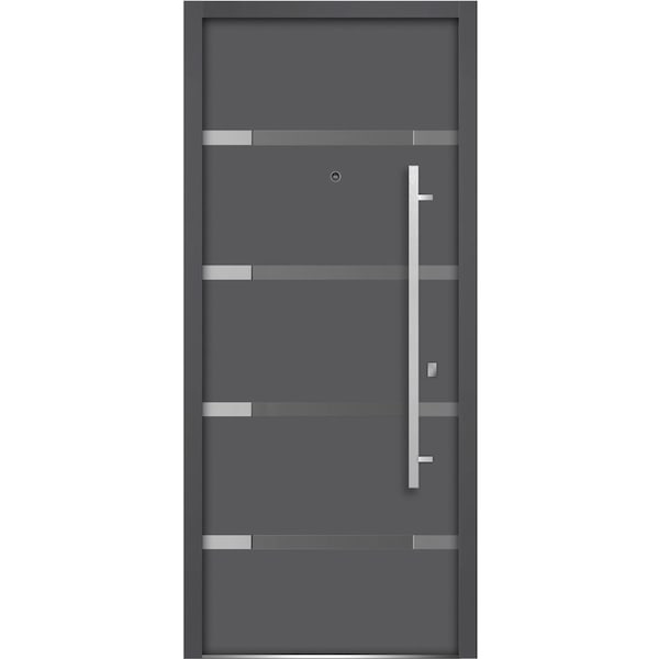 Vdomdoors Front Exterior Prehung Glass Steel Door 36x80 " Left -HandDeux 1105 GraphiteLite&Stainless Inserts - DEUX1105ED-GRE-36-LH