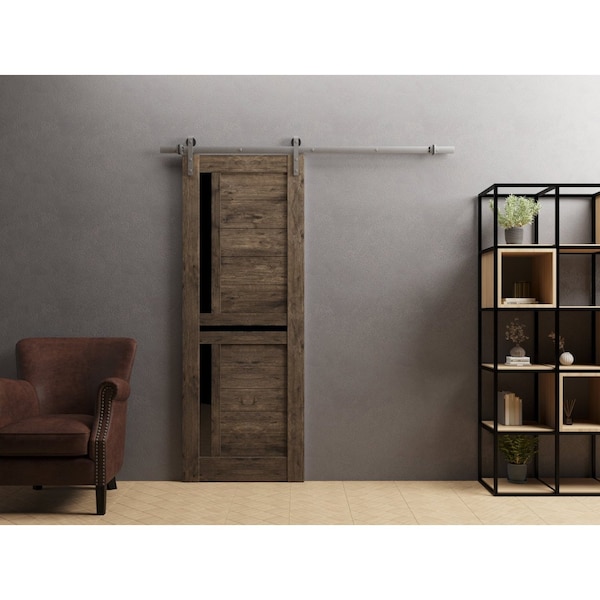Sartodoors Sturdy Barn Door 30 x 84in, Veregio 7588 Cognac Oak W/ Black Glass, SS 6.6FT Rail Hangers Heavy Set - VEREGIO7588BD-S-AKA-3084