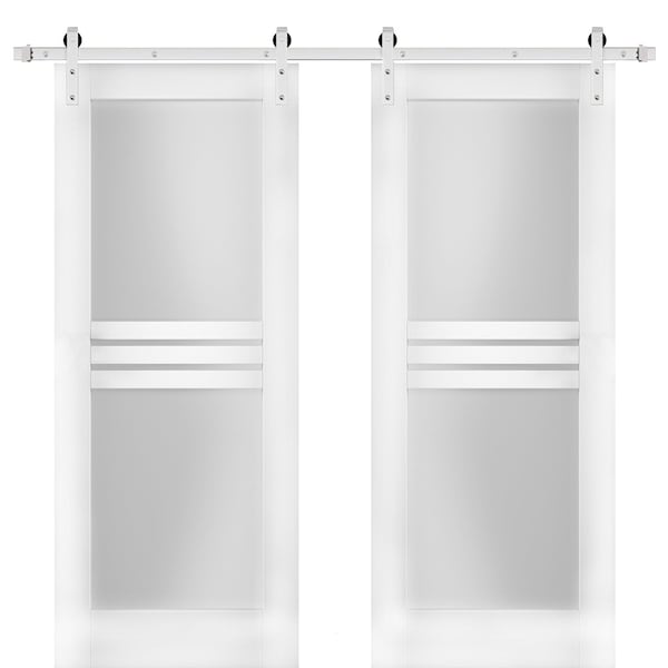 Vdomdoors Double Barn Interior Door, 56" x 96", White - MELA7222DB-S-WS-5696