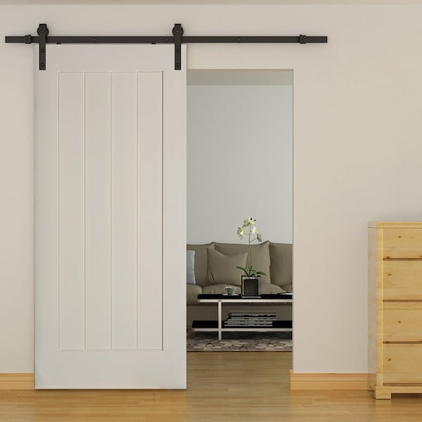 Codel Doors 48" x 84 " Primed 1-Panel  Barn Door with Black Hardware - 4070PRI8401B-H8MB