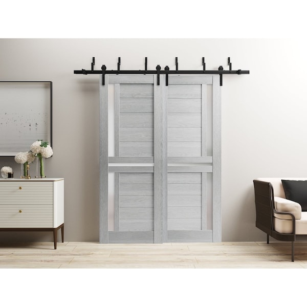 Sartodoors Slab Barn Door Panel 18 x 84in, Veregio 7288 Light Grey Oak W/ Frosted Glass, Pocket Closet Sliding - VEREGIO7288S-OAK-1884